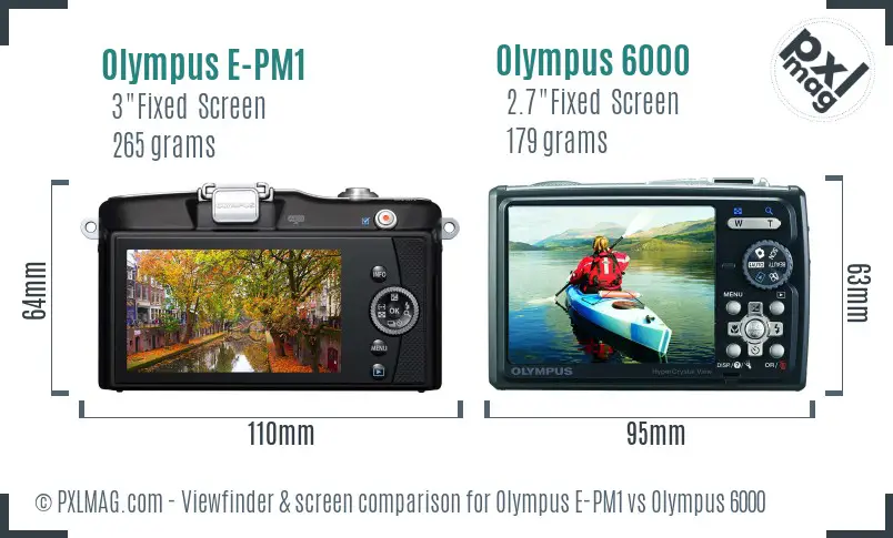 Olympus E-PM1 vs Olympus 6000 Screen and Viewfinder comparison
