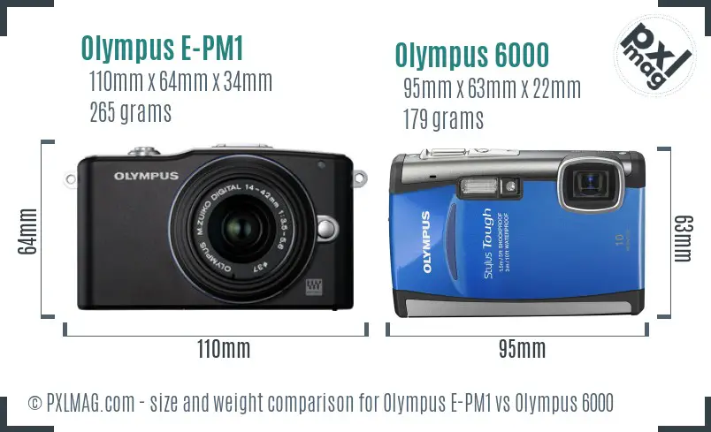 Olympus E-PM1 vs Olympus 6000 size comparison