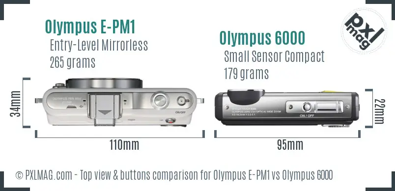 Olympus E-PM1 vs Olympus 6000 top view buttons comparison