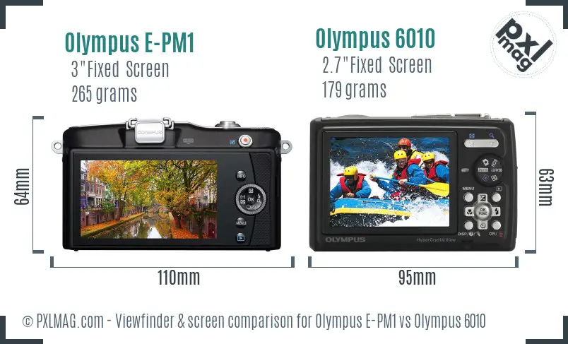 Olympus E-PM1 vs Olympus 6010 Screen and Viewfinder comparison