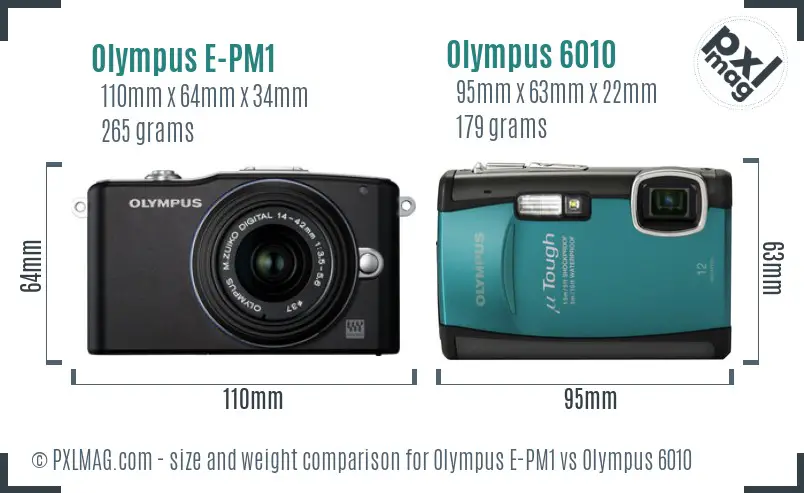 Olympus E-PM1 vs Olympus 6010 size comparison