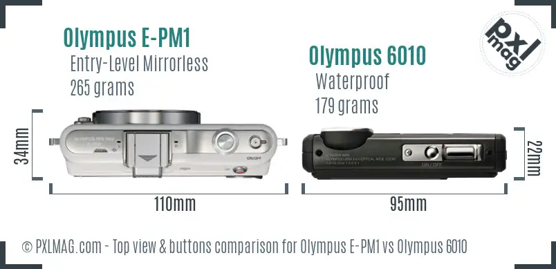 Olympus E-PM1 vs Olympus 6010 top view buttons comparison