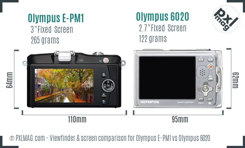 Olympus E-PM1 vs Olympus 6020 Screen and Viewfinder comparison