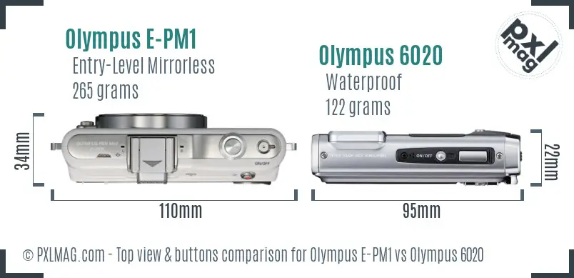 Olympus E-PM1 vs Olympus 6020 top view buttons comparison