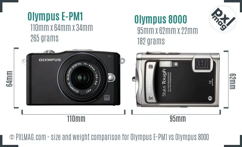 Olympus E-PM1 vs Olympus 8000 size comparison