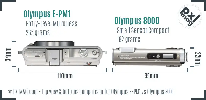Olympus E-PM1 vs Olympus 8000 top view buttons comparison