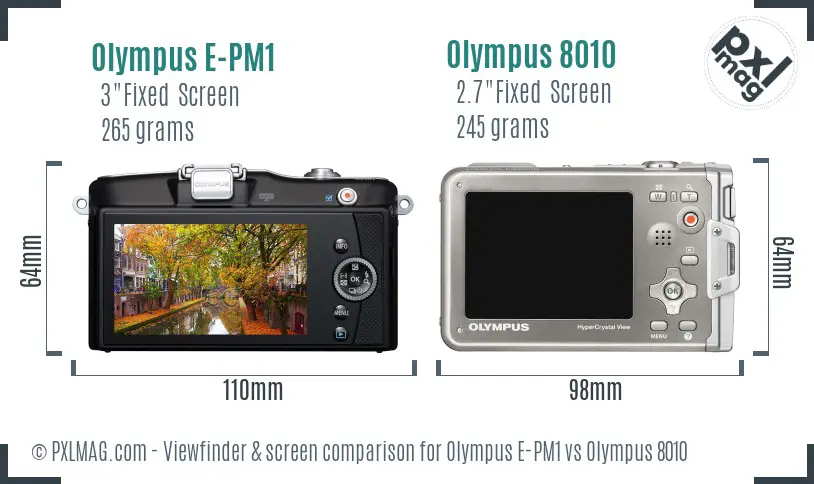 Olympus E-PM1 vs Olympus 8010 Screen and Viewfinder comparison