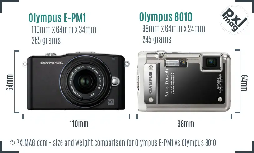 Olympus E-PM1 vs Olympus 8010 size comparison