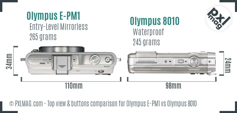 Olympus E-PM1 vs Olympus 8010 top view buttons comparison