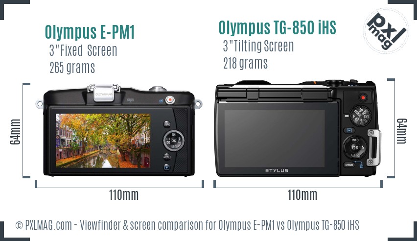 Olympus E-PM1 vs Olympus TG-850 iHS Screen and Viewfinder comparison