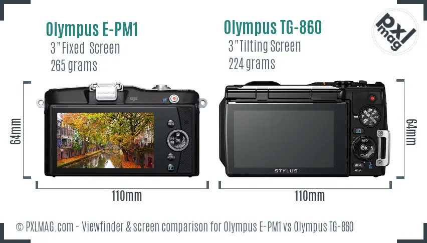 Olympus E-PM1 vs Olympus TG-860 Screen and Viewfinder comparison