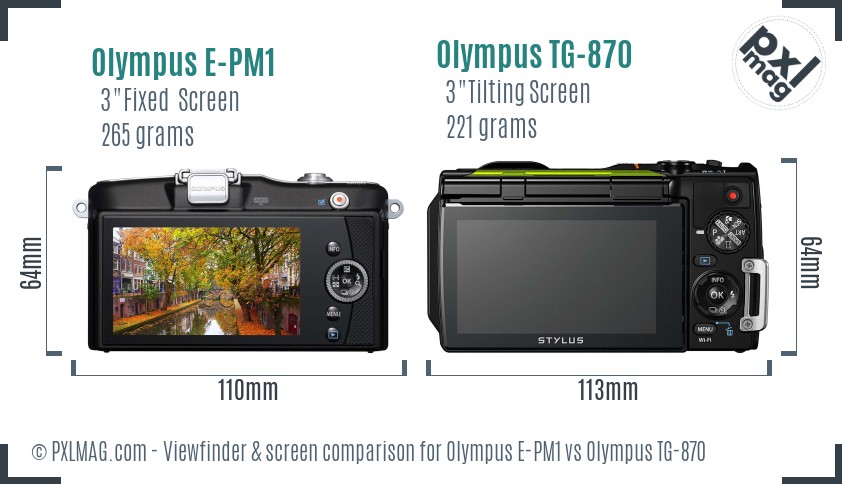 Olympus E-PM1 vs Olympus TG-870 Screen and Viewfinder comparison