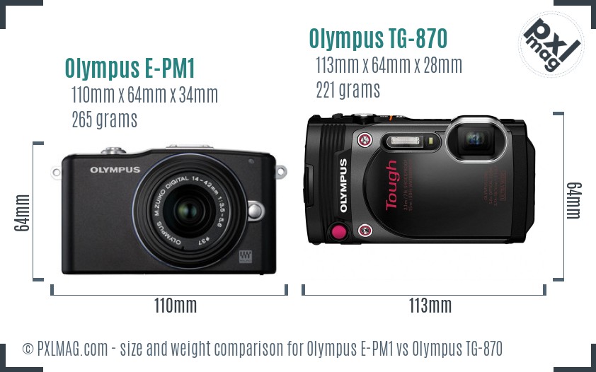 Olympus E-PM1 vs Olympus TG-870 size comparison