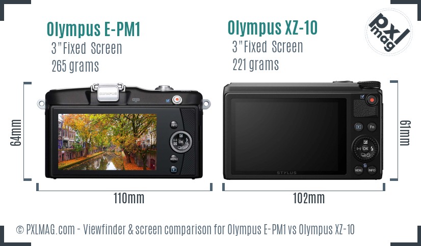 Olympus E-PM1 vs Olympus XZ-10 Screen and Viewfinder comparison