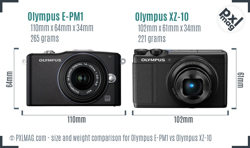 Olympus E-PM1 vs Olympus XZ-10 size comparison