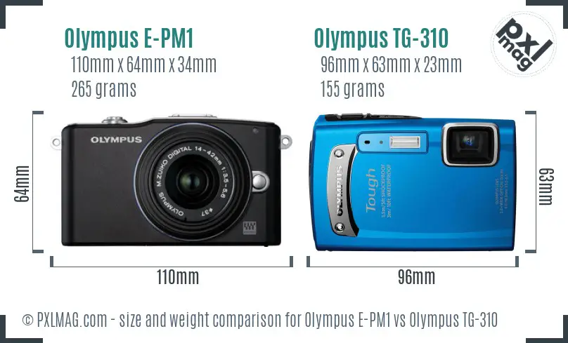 Olympus E-PM1 vs Olympus TG-310 size comparison