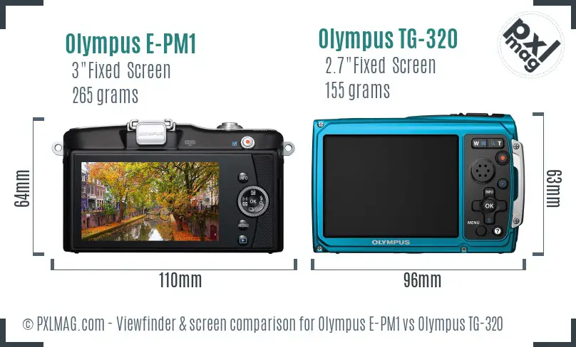 Olympus E-PM1 vs Olympus TG-320 Screen and Viewfinder comparison