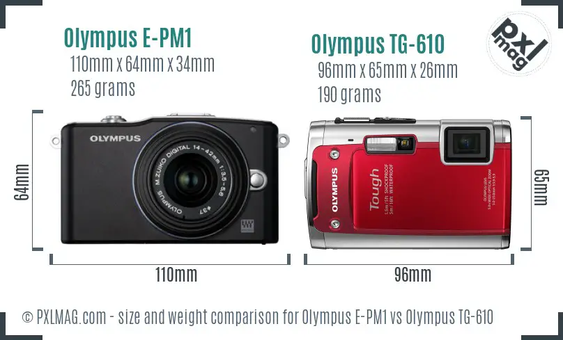 Olympus E-PM1 vs Olympus TG-610 size comparison