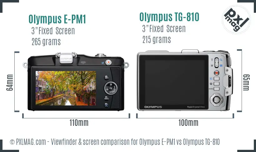 Olympus E-PM1 vs Olympus TG-810 Screen and Viewfinder comparison
