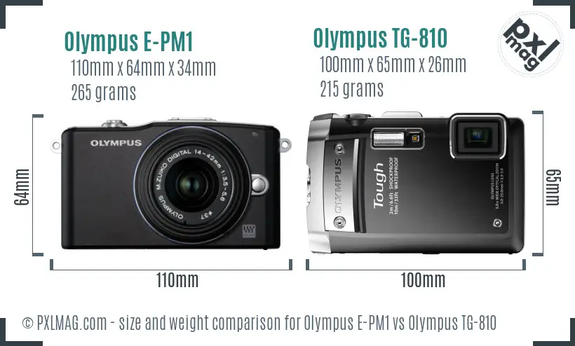 Olympus E-PM1 vs Olympus TG-810 size comparison