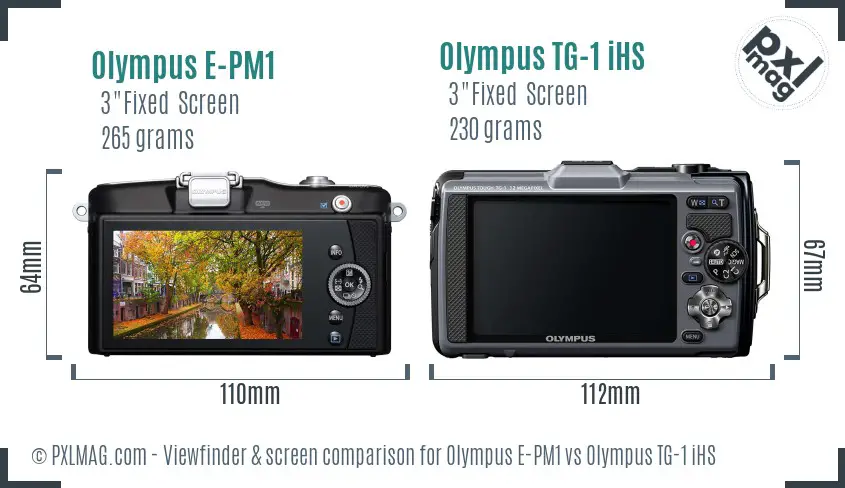 Olympus E-PM1 vs Olympus TG-1 iHS Screen and Viewfinder comparison
