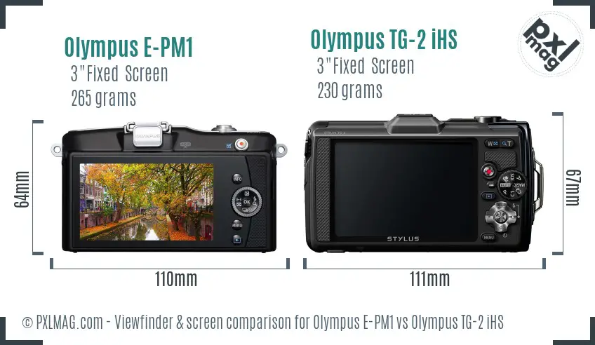 Olympus E-PM1 vs Olympus TG-2 iHS Screen and Viewfinder comparison