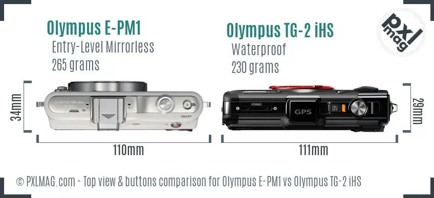 Olympus E-PM1 vs Olympus TG-2 iHS top view buttons comparison