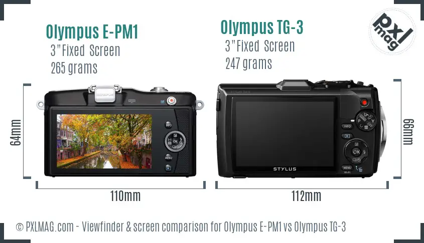 Olympus E-PM1 vs Olympus TG-3 Screen and Viewfinder comparison