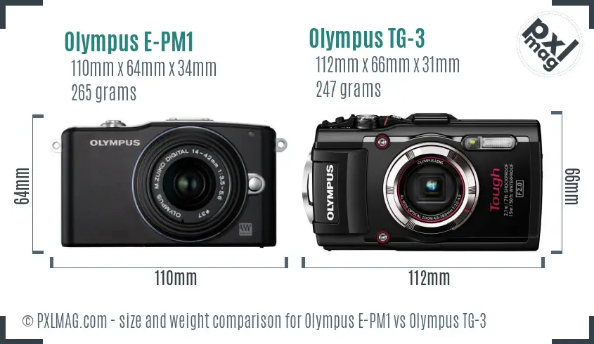 Olympus E-PM1 vs Olympus TG-3 size comparison