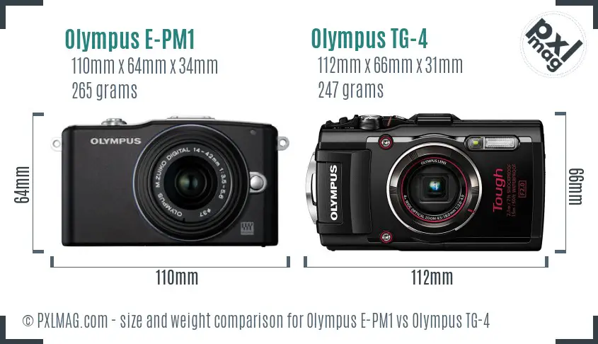 Olympus E-PM1 vs Olympus TG-4 size comparison