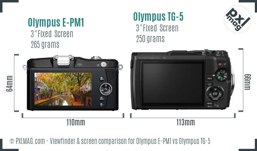 Olympus E-PM1 vs Olympus TG-5 Screen and Viewfinder comparison