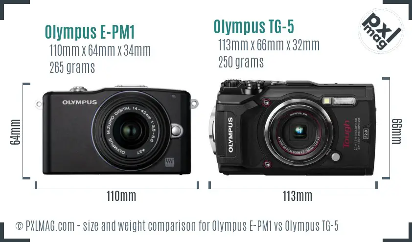 Olympus E-PM1 vs Olympus TG-5 size comparison