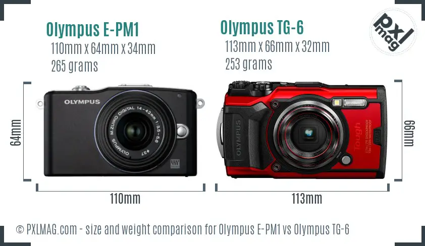 Olympus E-PM1 vs Olympus TG-6 size comparison