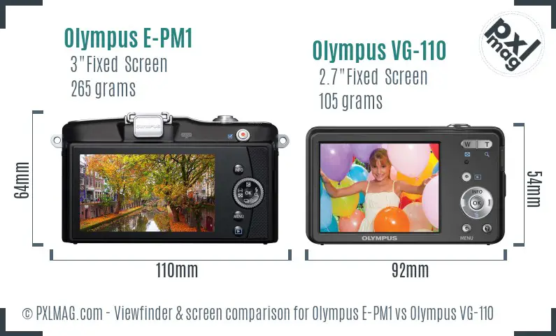 Olympus E-PM1 vs Olympus VG-110 Screen and Viewfinder comparison