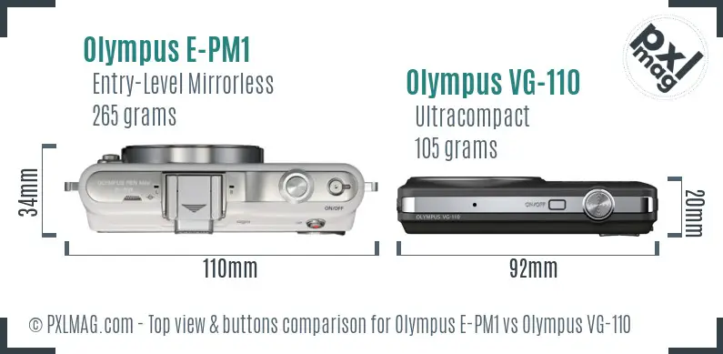 Olympus E-PM1 vs Olympus VG-110 top view buttons comparison