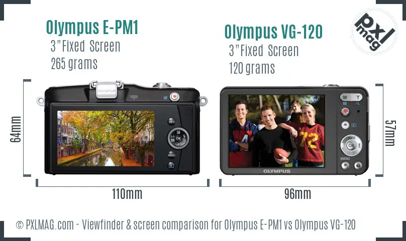 Olympus E-PM1 vs Olympus VG-120 Screen and Viewfinder comparison