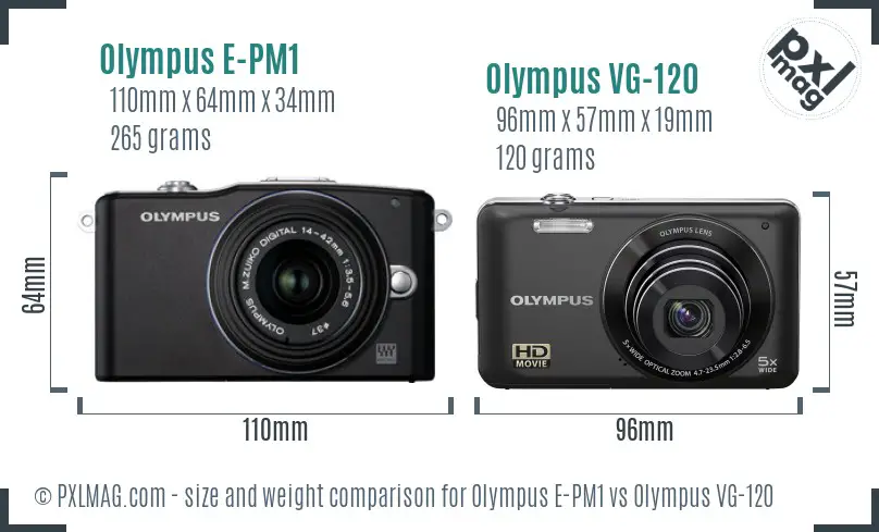 Olympus E-PM1 vs Olympus VG-120 size comparison