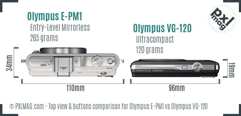 Olympus E-PM1 vs Olympus VG-120 top view buttons comparison