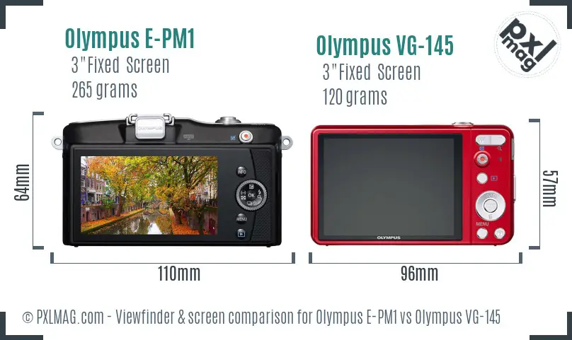 Olympus E-PM1 vs Olympus VG-145 Screen and Viewfinder comparison