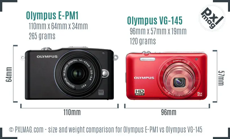 Olympus E-PM1 vs Olympus VG-145 size comparison