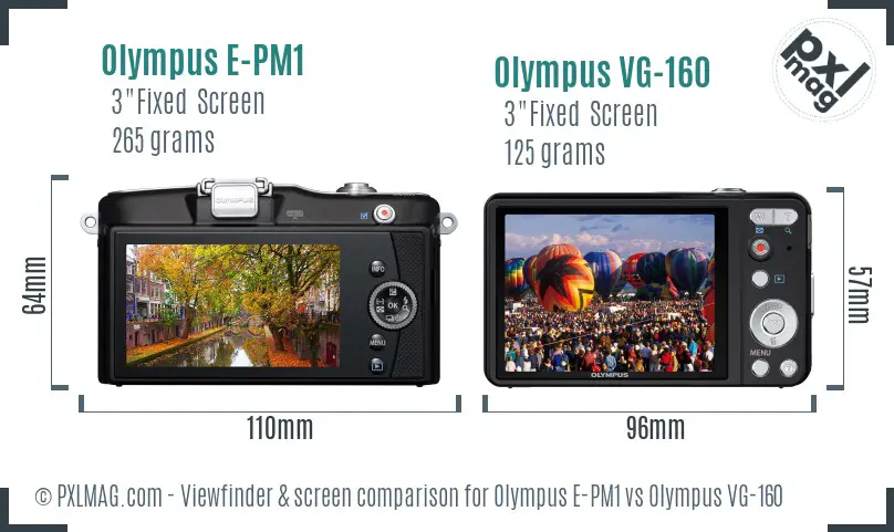 Olympus E-PM1 vs Olympus VG-160 Screen and Viewfinder comparison