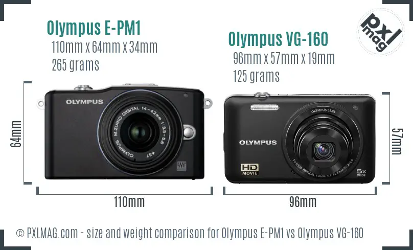 Olympus E-PM1 vs Olympus VG-160 size comparison