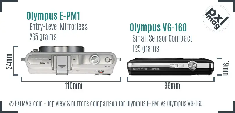 Olympus E-PM1 vs Olympus VG-160 top view buttons comparison