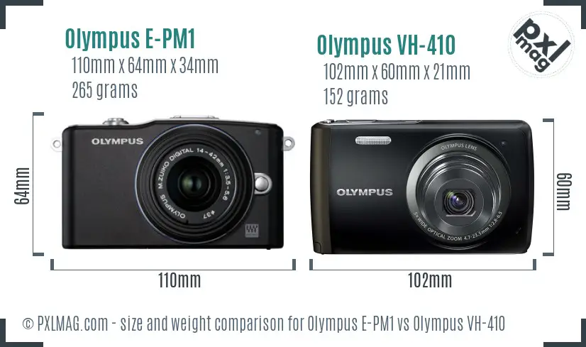 Olympus E-PM1 vs Olympus VH-410 size comparison