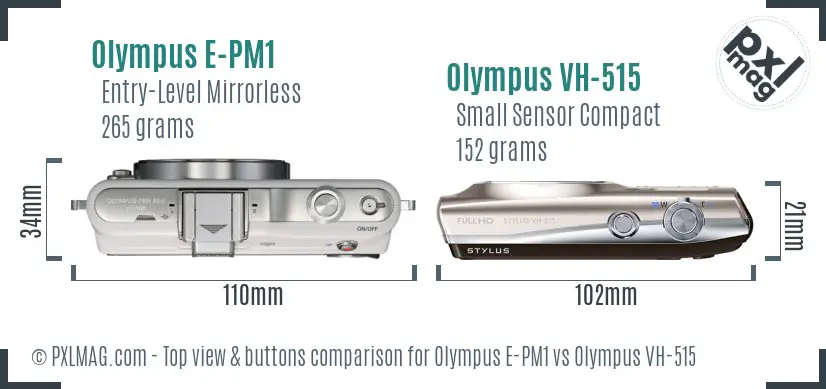 Olympus E-PM1 vs Olympus VH-515 top view buttons comparison