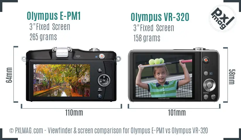 Olympus E-PM1 vs Olympus VR-320 Screen and Viewfinder comparison