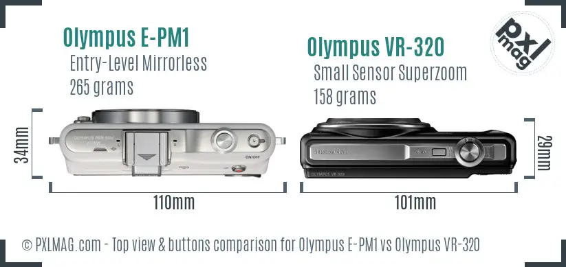 Olympus E-PM1 vs Olympus VR-320 top view buttons comparison