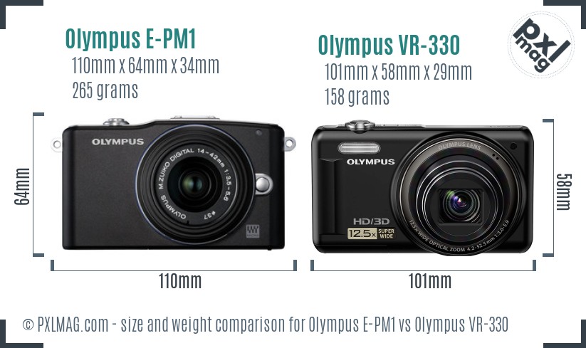 Olympus E-PM1 vs Olympus VR-330 size comparison