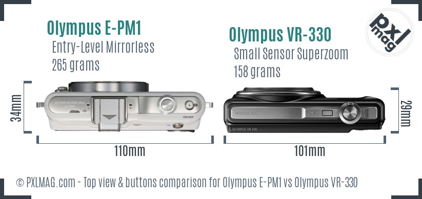 Olympus E-PM1 vs Olympus VR-330 top view buttons comparison