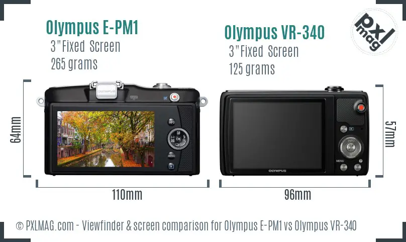 Olympus E-PM1 vs Olympus VR-340 Screen and Viewfinder comparison